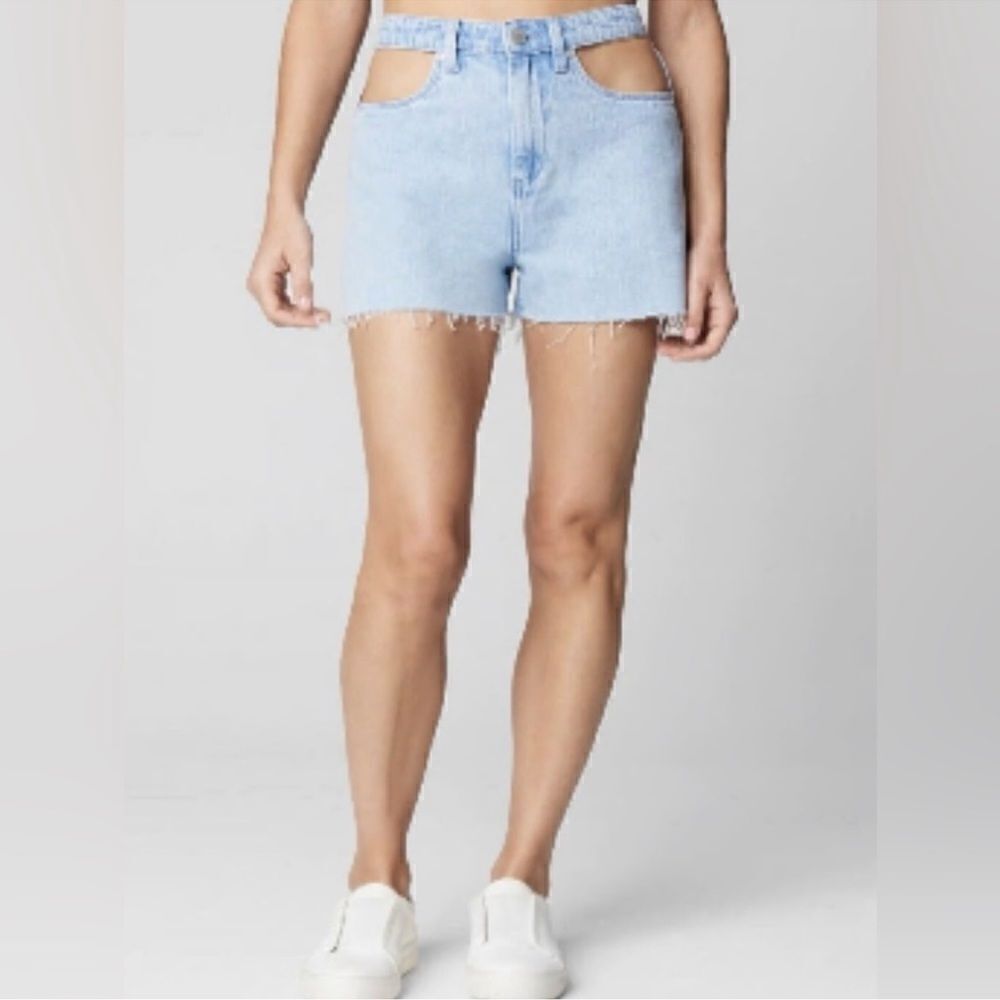 NWT Blank NYC Women’s Light Wash Denim Shorts Pocket Cut Out Raw Hem - Size 24 - Picture 8 of 10